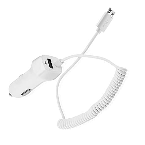 KOMEI Galaxy S7 S6 Note 5 Car Charger, Micro USB Ultra Rapid Car Charger For Samsung Galaxy S7 S6 S5 S3 S4 Note 2 Note 3 Coiled Cable (White 2.1A)