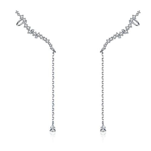 Chicinside CZ Crystal Ear Cuff Crawlers Dangle Earrings Silver Tone