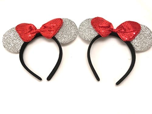 Mickey Minnie Mouse Ears 2 pc White Sequins Bow Headband for Boys and Girls Birthday Party Celebrations