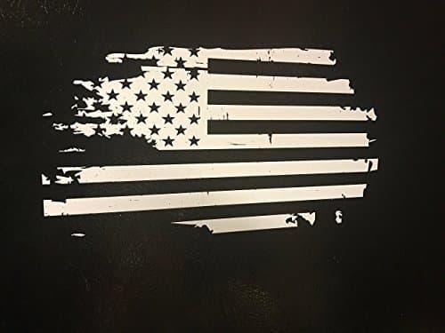 Tattered flag window sticker in white. 6x9