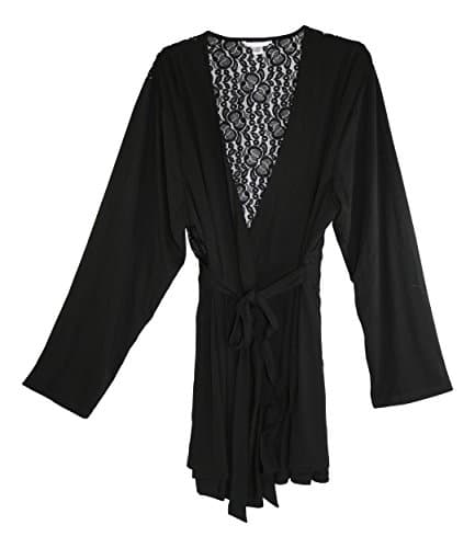 Flora Nikrooz Plus Size Divine Knit Lace Back Robe (3X Plus, Black)