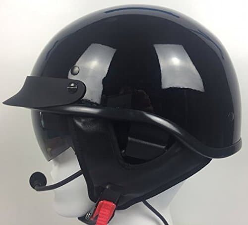 D.O.T. Half Helmet with Stereo Headset / Intercom for Harley Davidson Black Large
