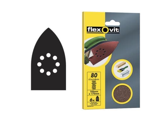 FlexovitFLV26405 Hook & Loop Backed Detail Sanding Sheets - 105mm x 175mm - Fine (6pk)