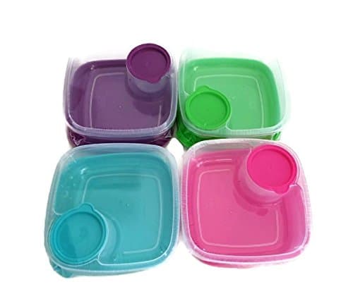 Plastic Food Container Storage Lunch Box with Divided Dip Condiment Compartment and 2 Lids (1 Purple Container)
