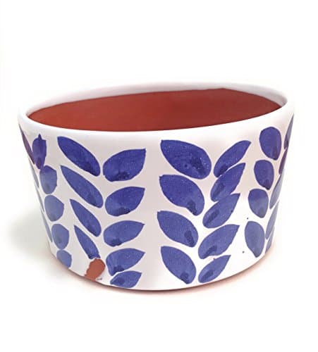 TM01-018 Wheat Pattern Blue &amp; White Large Terracotta Clay Cylinder Plant Pot 4.75"H x 8.75"D, Hand Made in the USA