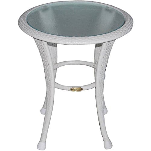 Includes glass topped table All-weather wicker covers a sturdy steel frame Easy care Azalea Ridge Outdoor Side Table, White