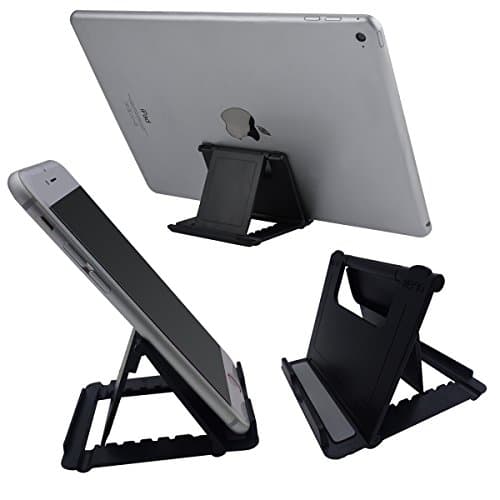 Small Cell Phone Stand Universal Plastic Desktop Flexible Tablet Desk Holder Adjustable Tablet Stand Foldable (Black)