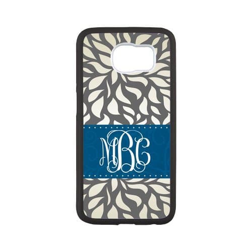 Gray Retro Pattern &amp; Navy Ribbon Monogram Initials Or Name Personalized Custom Best Plastic Hard Case for Samsung Galaxy S6 G9200