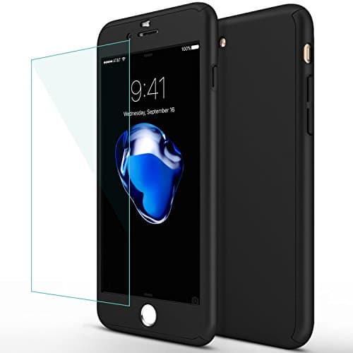 iphone 6S Plus Case,sxxissky 2-in-1 Ultra-thin Full Body Coverage Slim Hard Plastic with [Tempered Glass Screen] Protective Case Cover &amp; Skin for Apple iPhone6 Plus /6s Plus 5.5 Inch(Black)