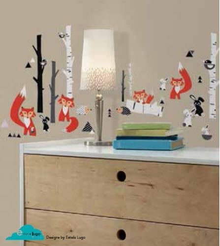 New RED FOX FOREST wall sticker 60 decal tree hedgehog rabbit bird woodland animals