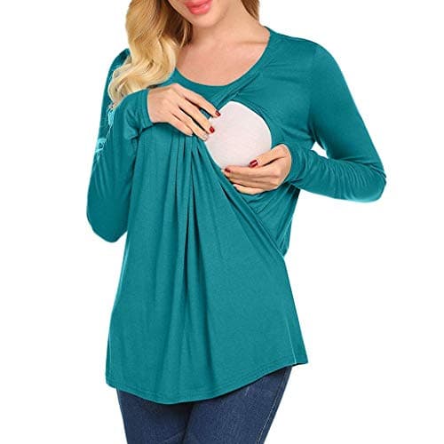 SANGQU Women's Solid Ruched Side-Shirred Nursing Top Breastfeeding Tee Shirt