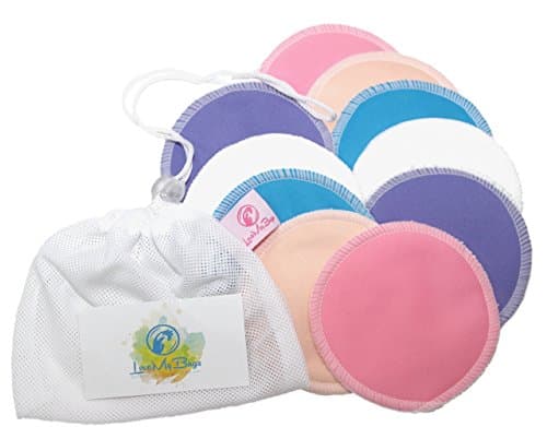 Washable and Reusable Nursing Pads; 10 Pack Mesh Laundry Bag; Baby Soft Organic Bamboo; Superb Absorption; Leak-proof; by LoveMyBugs; Perfect Baby Shower Gift