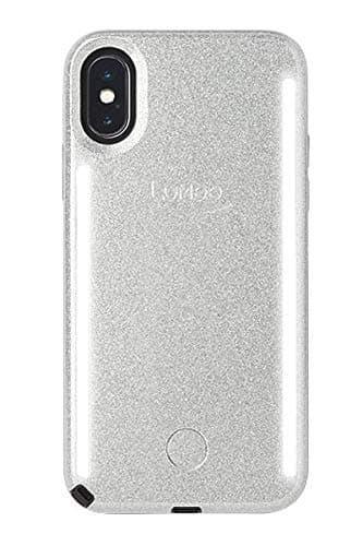 LuMee Duo Phone Case, Silver Glitter | Front & Back LED Lighting, Variable Dimmer | Shock Absorption, Bumper Case, Selfie Phone Case | iPhone Xs Max Only
