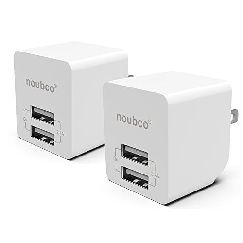 [2 Pack] Dual USB Wall Charger, Noubco 2.4A 12W Multi Port Compact AC Charging Adapter with Foldable Plug for iPhone X 10 8 7 6s 6 Plus, iPad, Galaxy, HTC, Nexus, Moto, BlackBerry, and More - White
