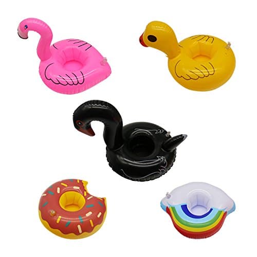 Getlife 5 Pack Inflatable Drink Holder Unicorn Float,Fruit Donuts Flamingo Swan Plam Duck Inflatable Pool Cup Holders Coasters for Pool Party Water Fun
