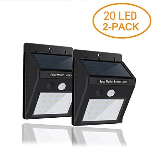 HPhope Outdoor Solar Lights, Wireless Waterproof 20 LED Motion Sensor Solar Lights with Wide Lighting Area,Easy Install Waterproof Security Lights for Front Door, Back Yard, Driveway, Garage (2 Pack)