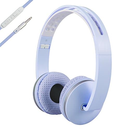Wired Headset for Cell Phone 3.5mm Adapter, KAYSION Foldable Headphone for Sport, Travel, Work, Portable Headphones with Microphone for Computer and iPad, for Iphone and Android Devices (Blue)
