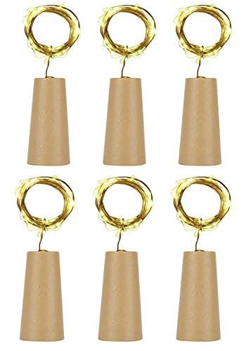 6pcs bottle lights, copper wire LED string lights, warm white, (200cm) bottle lights, cork shape [Energy Class A]
