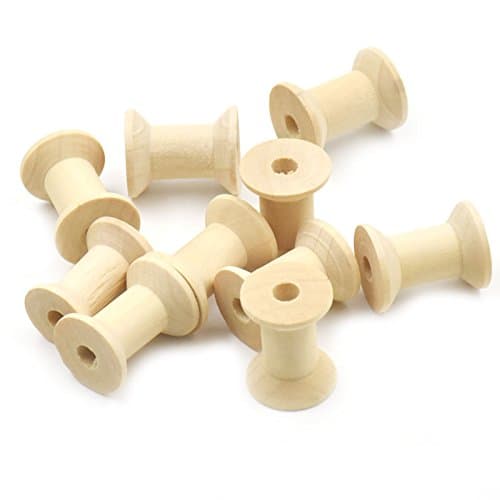 Bluemoona 20 Pcs - Natural Wood Empty Thread Spools Cylinder Craft Ends Wooden Planks 4 Ribbon lace Line 29mmx22mm
