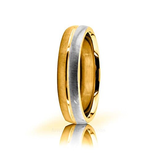 Solid 18K White &amp; Yellow Gold Polished Brushed Stylish Wedding Band 5 mm