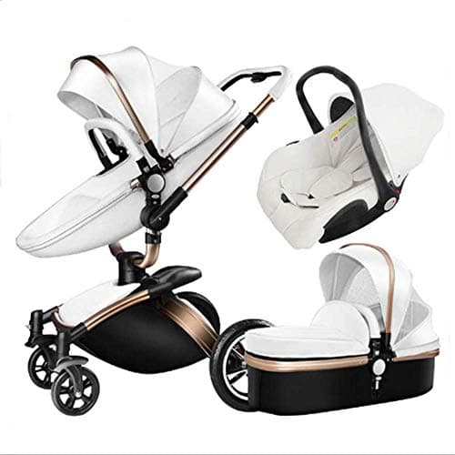 Strollers Baby Stroller，Pushchair 3 in 1 Travel System Foldable with 360 Rotation Function with Lightweight Fram Adjustable Seat,White Standard