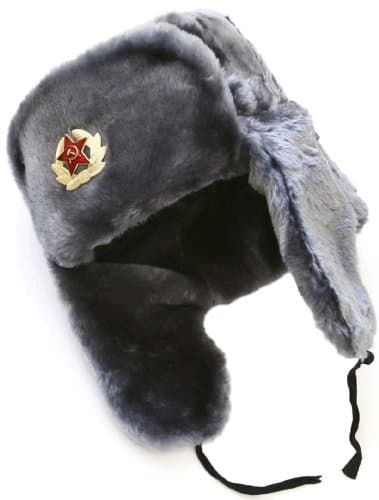 Hat Russian Ushanka Grey with Soviet Army soldier