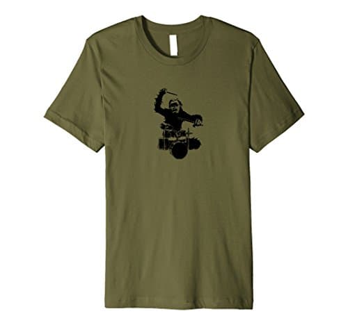 Mens Going Ape Monkey Playing Drums 2001 Space Odyssey Style 2XL Olive