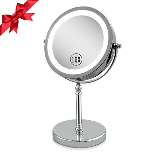 Lighted Vanity Mirror 1 X &amp; 10 X Magnifying Makeup Mirror with Lights for Shaving in Bathroom 7inch Double Sided with 360° Rotation