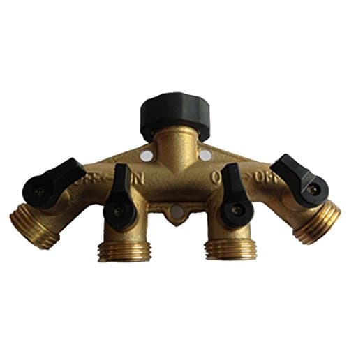 Love66 Faucets Solid Brass 4 Way Hose Splitter Full Flow Connector, Heavy Duty Water Valve Garden Tap Hose Adapter Thread Watering Equipment Faucets