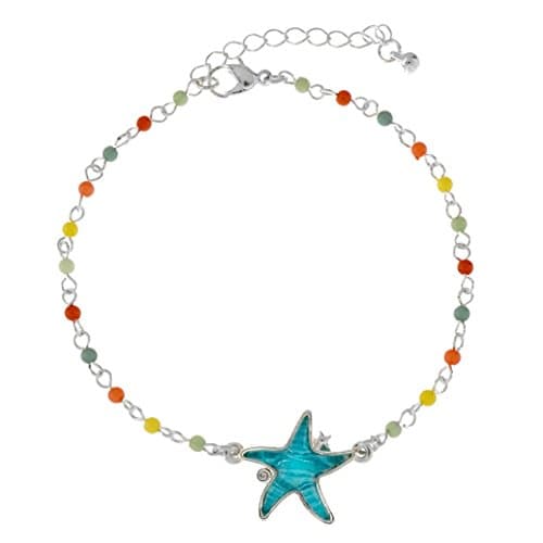 Sealife Summer Theme Bead Link Anklet (Beaded Starfish Multi Blue)