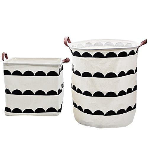 2 Pack Storage Baskets Canvas Storage Bins Folding Laundry Hamper Bags Storage Basket ,(Drum shape+Square Shape storage bins)