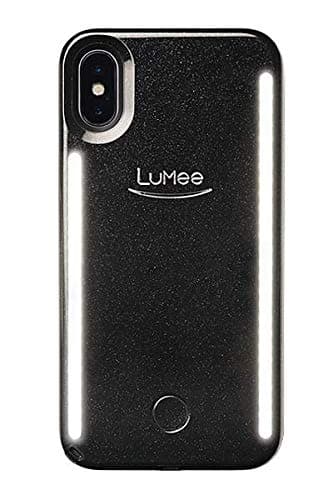 LuMee Duo Phone Case, Black Glitter | Front & Back LED Lighting, Variable Dimmer | Shock Absorption, Bumper Case, Selfie Phone Case compatible with iPhone XS Max Only