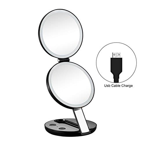 Lighted Makeup Mirror, Butyface Tri-fold Travel Vanity Mirror with Two Sided 1X /7X Magnifying Mirror - Compact Pocket Handheld Mirror with LED Lights