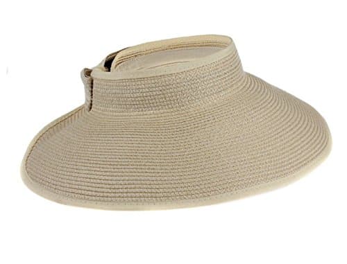 Sun visor hat,Roll-up Wide Brim with Bow Sunshade Beach Travel Hats,Easy to Carry Straw Sun Hats 2 size for Adult and Children (Small, Beige)