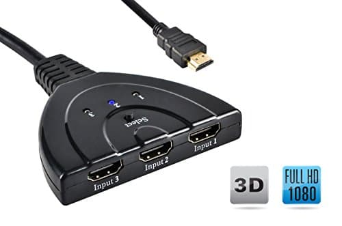 HDMI Switch,3 Port HDMI Switch Splitter,3x1 Selector With Pigtail Cable Supports Full HD 1080P 3D Player for Apple TV, HDTV,PS3, PS4, TV Box