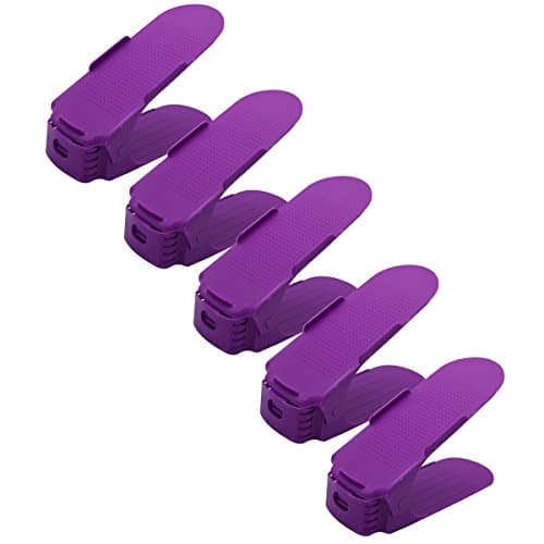 5 Pieces Shoe Slots 3 Step Adjustable Space Saver Organizer, Premium Shoes Slots Holder, Double Layer Storage Rack Holder Closet Organizer Space Saver Double Layer Hanger (Purple)