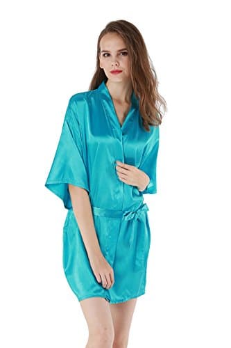Vogue Forefront Women's Satin Plain Short Kimono Robe Bathrobe