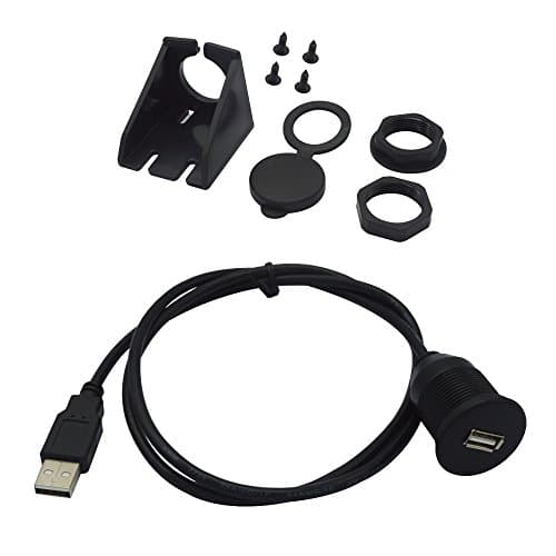 BITOO USB Male to Female Extension Flush Panel Mount Cable 28mm Flush Mounting Hole Diameter Dimensions for Car 3.3 Feet Length with Mounting Bracket (1M)