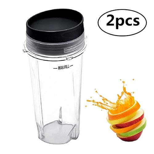 16oz Cups Compatible with Nutri Ninja Blender, 2 Cups with 2 Sip Lids Applicable to Nutri Ninja Replacement Parts BL770 BL780 BL660 Professional Blender 16 Oz (Pack of 2)