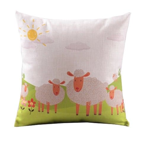 Mega TPC Cotton Linen Square Decorative Throw Pillow Case Cushion Cover Retro Creative Cartoon Sheep Grasses 18"
