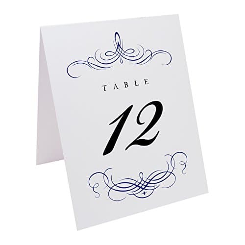 Decadent Flourish Table Numbers, White, Navy, Numbered 1 through 30