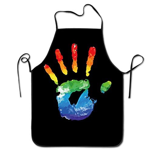 Novelty Rainbow Painted Hand Shape Unisex Kitchen Chef Apron - Chef Apron For Cooking,Baking,Crafting,Gardening And BBQ