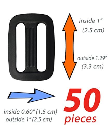 Plastic Triglides Slides - 1 inch wide for Webbing, Fasteners Strap, Dog Collar Harness, Nylon Webbing, Camping Bag Belt Suitcase. (50 pieces)