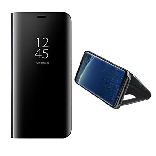 Galaxy S8 5.8'' Case Flip Cover Folio Mirror Plating Clear View Cover For Samsung s8 Smart Case With KickStand (Black)