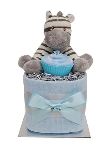 Boys Zebra Cupcake Mini Square Nappy Cake Blue Silver New Baby Shower Maternity Gift
