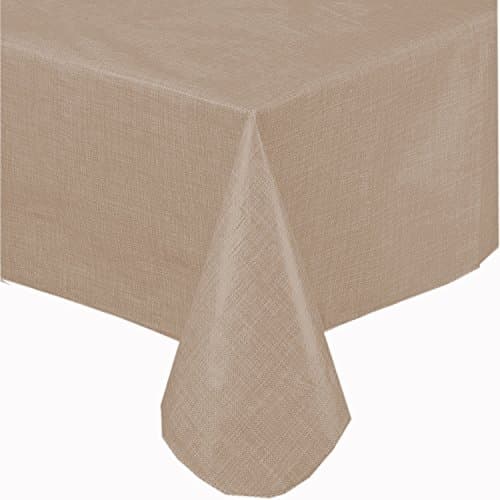 Premium Solid Color Vinyl Flannel Backed Tablecloth 70 Inch Round - Linen