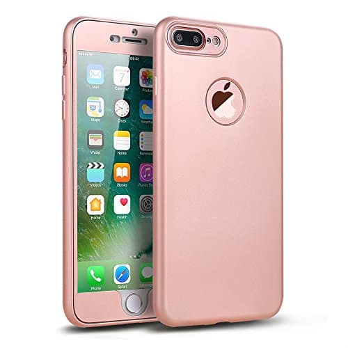 iPhone 7 Plus Case, Monova Ultra Slim Soft 360 Degree Full Cover Protective Fingerprint Resistant Sleek Matte TPU Case with [Free Tempered Glass Screen Protector] for iPhone 7 Plus (Rose Gold)