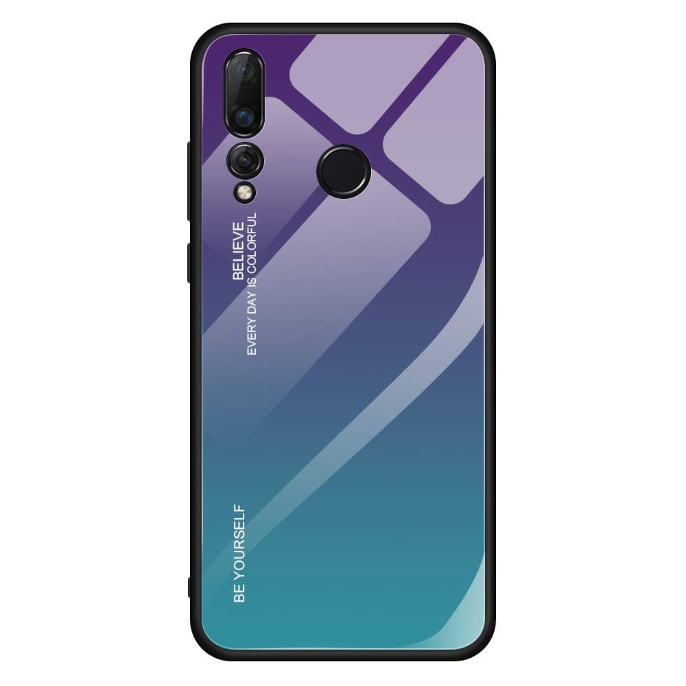 UPSTONE AIsoar Compatible with Huawei P20 Pro Colored Gradient Tempered Glass Case,Tempered Glass Back Cover + Soft TPU Bumper Frame Shockproof Anti-Scratch Protective Cover Shell (Purple + Blue)