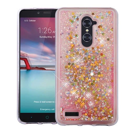 ZTE BLADE X MAX / ZTE ZMAX PRO Case, Casey Case, [Sparkle Bling] [Flowing Liquid Quicksand Glitter Sand] Protective Hybrid TPU Bumper Back Cover (Stars - Pink)