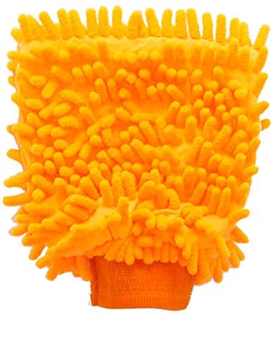 Chenille Wash &amp; Dust Microfiber Mitt - Easy Clean - Non-Scratch - Perfect for Car, Home, Electronics, Windows (Orange)